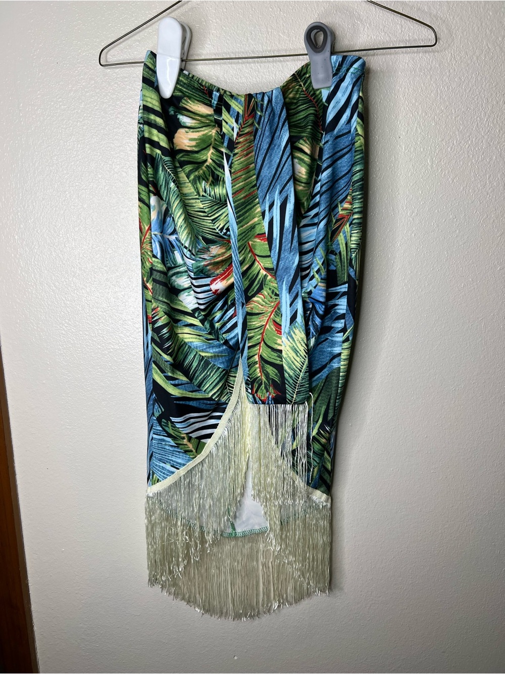Tropical Fringe Midi Skirt in Blue-Green